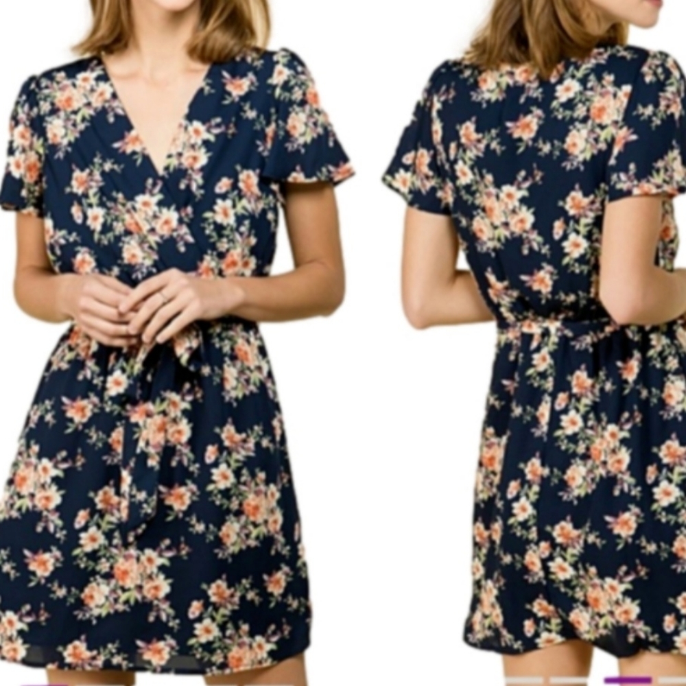 As U Wish Floral Dress Dark Navy Size 2X